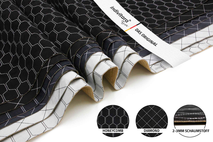 indivitara® Premium Stitch Foam - selbstklebender Mikrofaserstoff Premium mit echten Nähten - Meterware - verschiedene Farben - mit Schaumstoffrücken